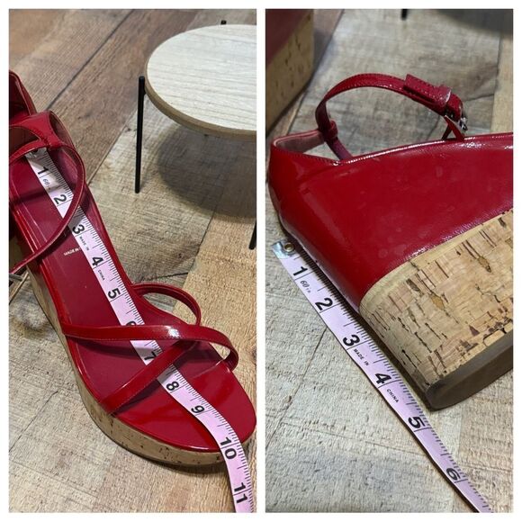 PRADA Wedge Cork Sandals Leather Platform Heels Bliss Rosso Sz 38 EU 8B US Italy - Picture 9 of 12